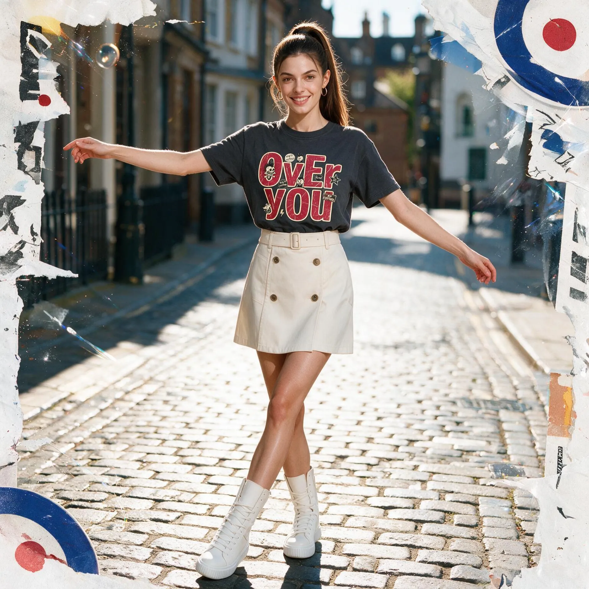 Noémie wearing an Albert Harry Fashion charcoal OvEr yOu classic music streetwear unisex t-shirt